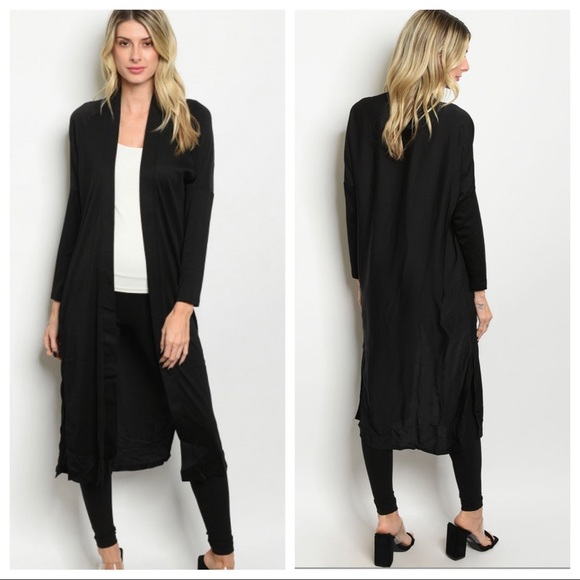 Roly Poly Sweaters - ROLY POLY black midi length cardigan with vents